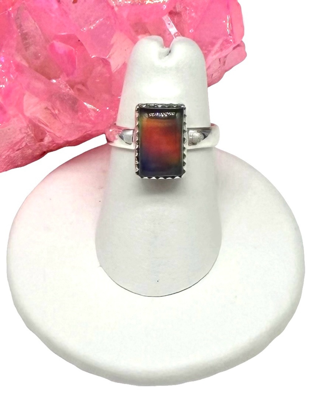 Aurora Fire Opal Ring Size 6 Solid 925 Sterling Silver Aura - Picture 3 of 14